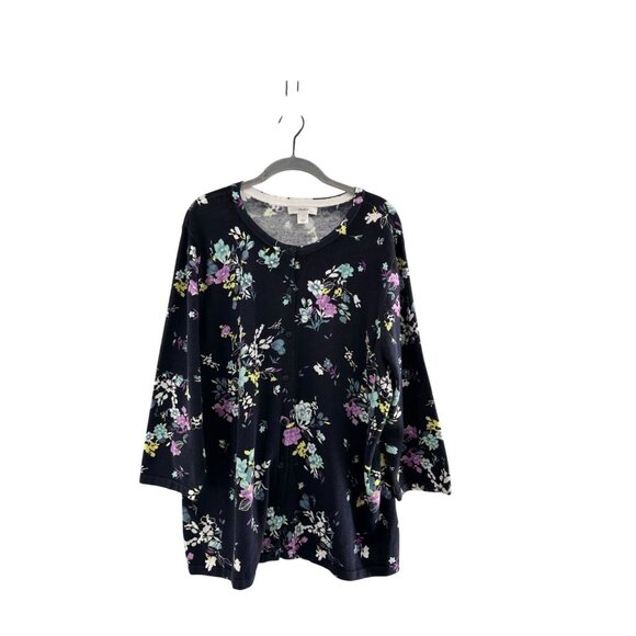 CJ Banks Floral Long Sleeve Scoop Neck Tunic 1X 100% Cotton Cardigan Sweater - Picture 1 of 8